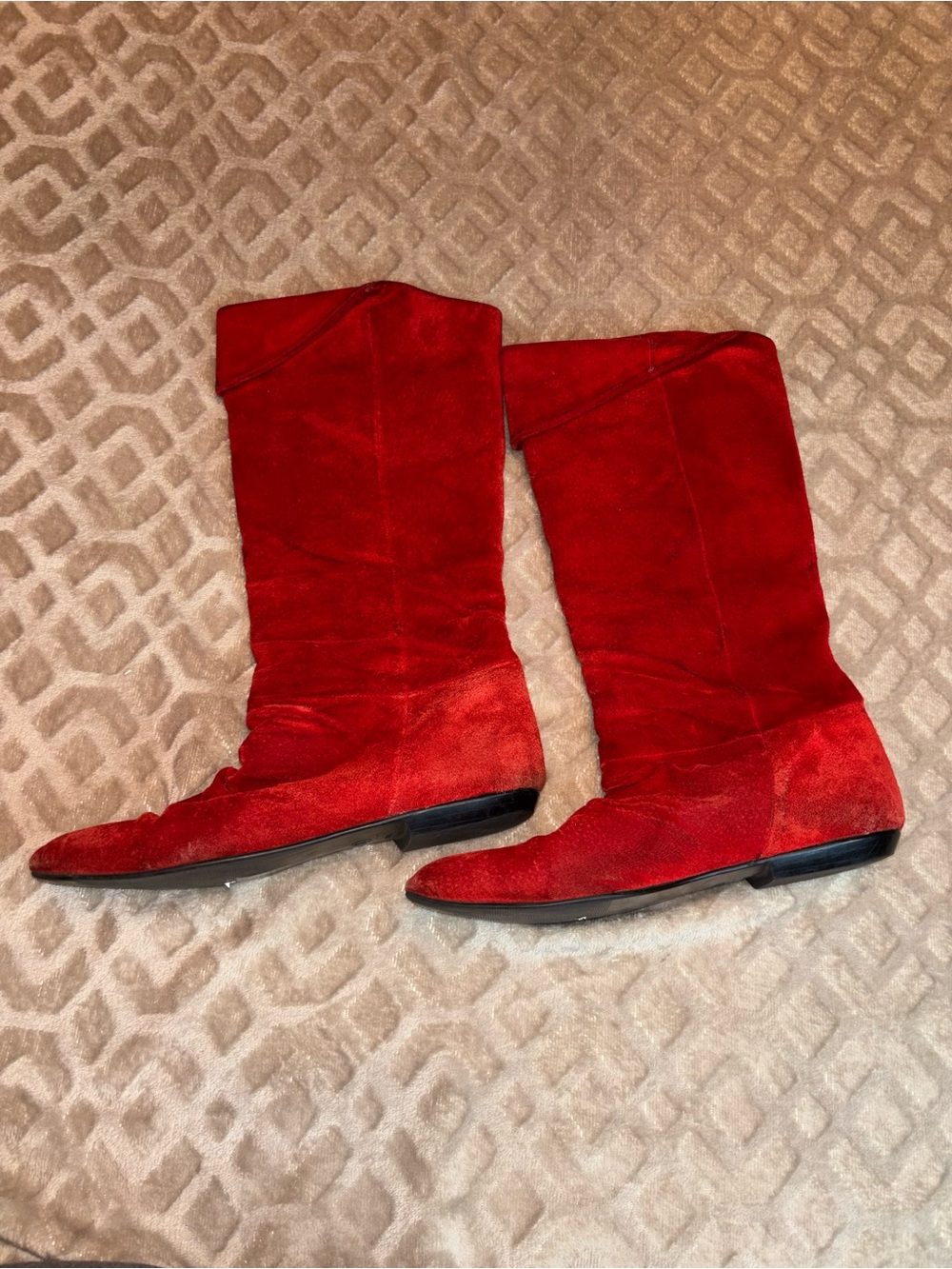 Vintage 80’s Wild Pair Red Suede Mid-Calf Heeled Boots size 10
